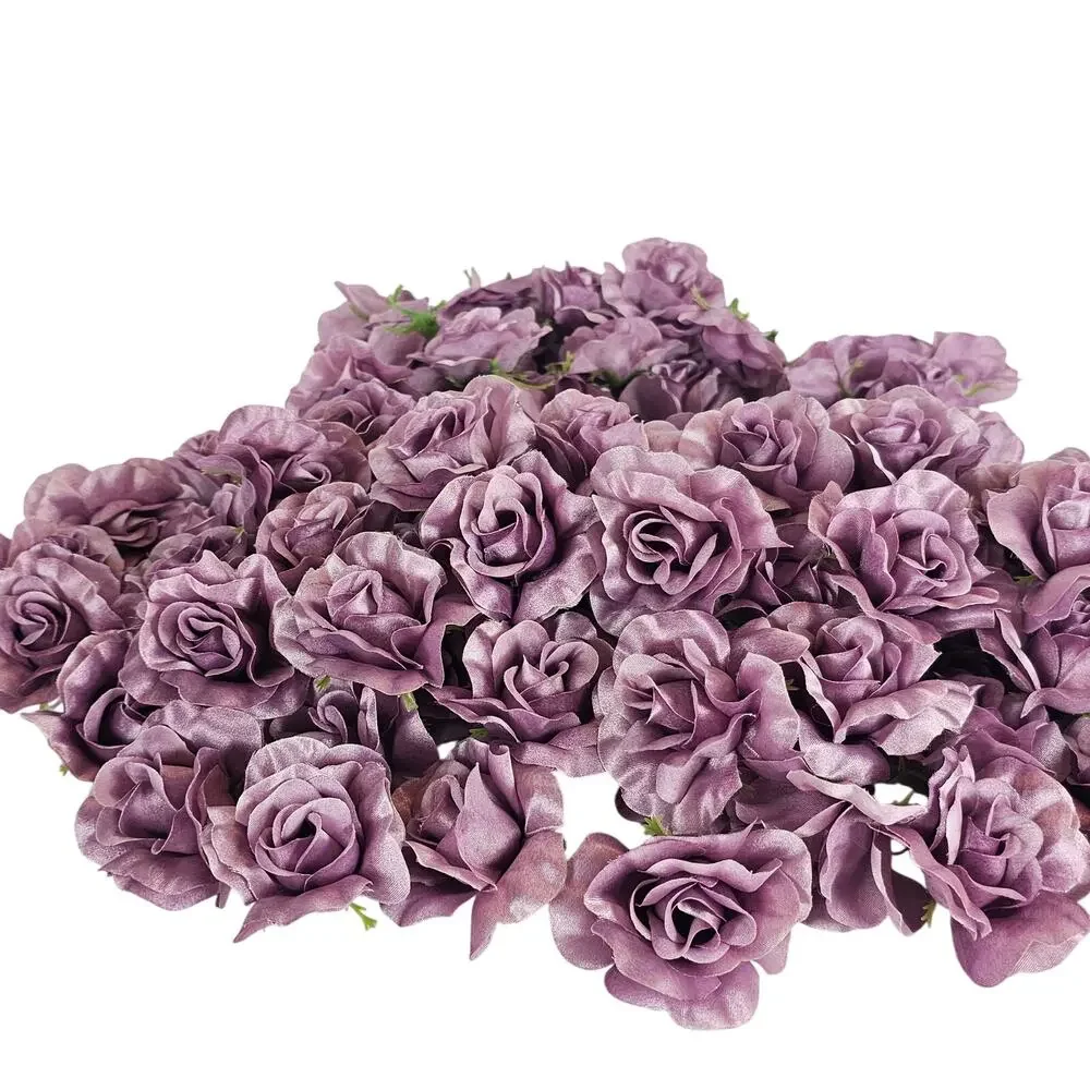 100 Plum Purple Satin Rose Heads Stemless Wedding Floral Craft DIY 2.5in